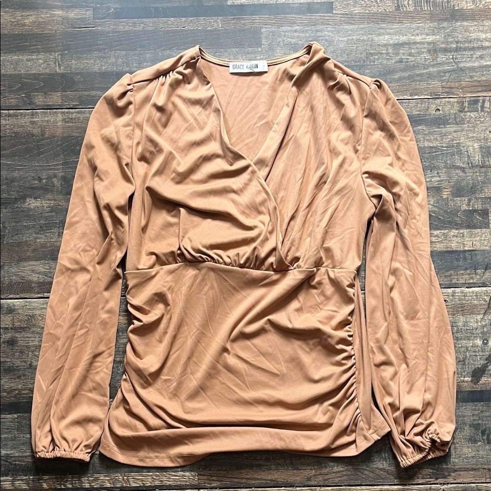 Grace Karin Elegant Tan Blouse